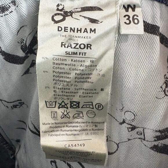 Denham Mens Razor Slim Fit Denim Jeans Cotton Poly Stretch Blue Niss Size 36 - Picture 4 of 14